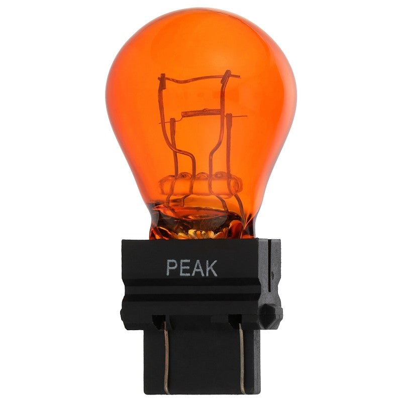 Peak 3457NALL-BPP Miniature Automotive Bulb, Halogen Lamp, Wedge, Amber/Red