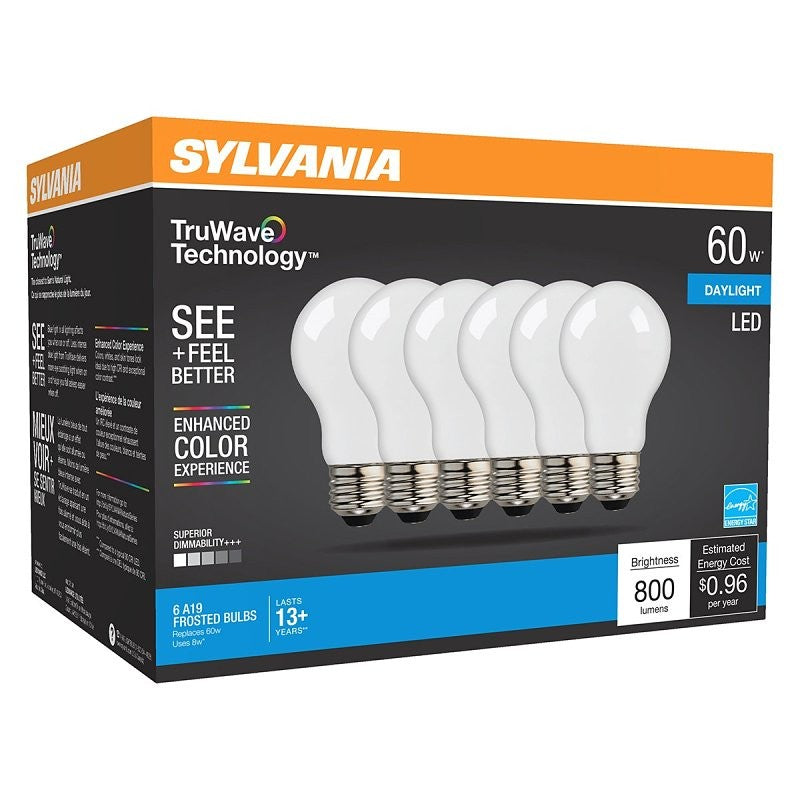 Sylvania 40673 LED Bulb, General Purpose, A19 Lamp, E26 Lamp Base, Dimmable, Daylight, 5000 K Color Temp