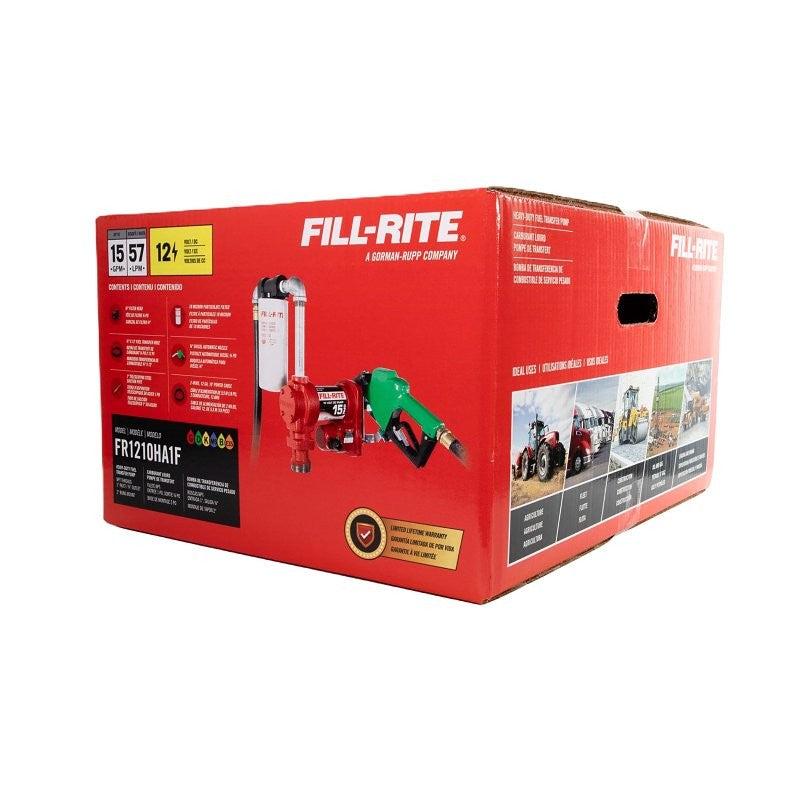 Fill-Rite 1200 Series FR1210HA1F Fuel Transfer Pump, Motor: 12 V Motor, 8 ft L Suction Tube, 3/4 in Outlet, 15 gpm