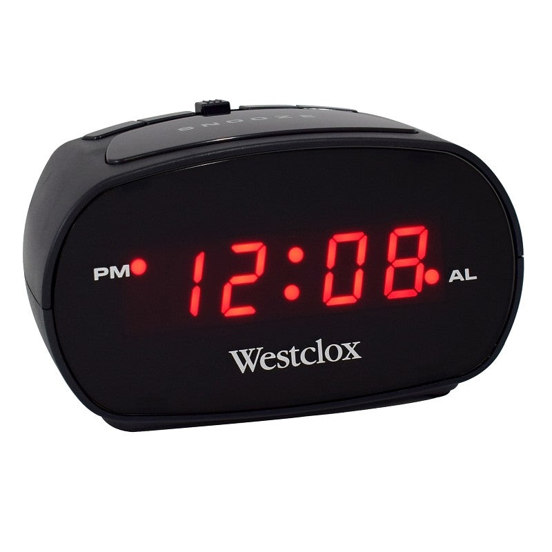 Westclox 70044A Alarm Clock, LED Display, Black Case, 4-3/4 in W x 3-1/2 in D x 2-1/2 in H