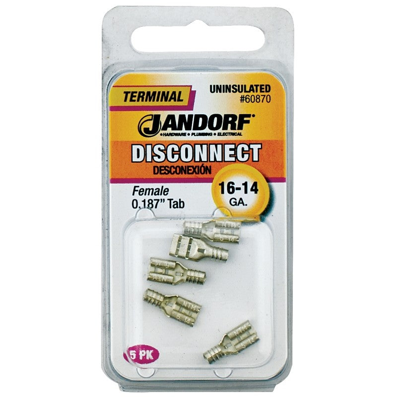 Jandorf 60870 Disconnect Terminal, 16 to 14 AWG Wire, Copper Contact, Tin, 5/PK
