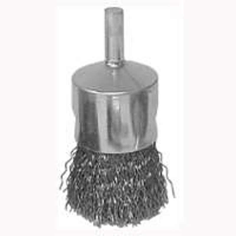 Weiler 36047 Wire Wheel Brush, 3/4 in Dia, 1/4 in Arbor/Shank, 0.014 in Dia, Carbon Steel Bristle
