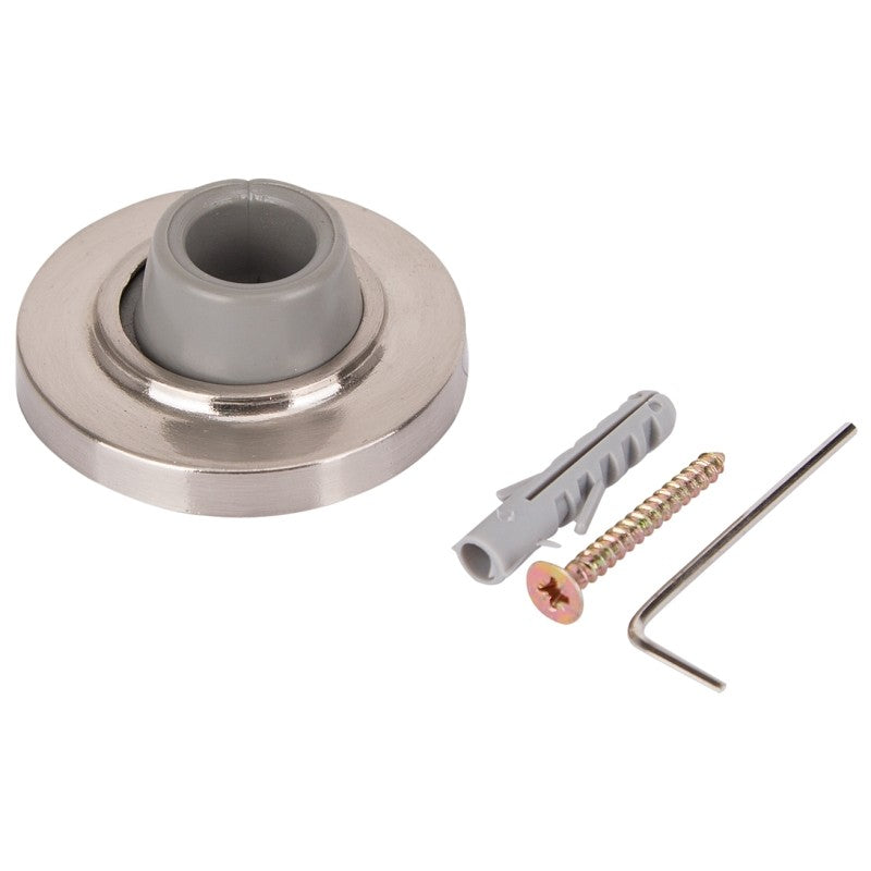 ProSource LR-005-SN-PS Door Stop, 2-1/2 in Dia Base, 2-1/2 in Dia Base x 1 in H Projection, Steel & Rubber