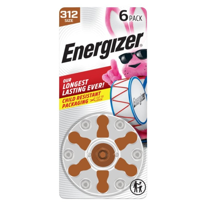 Energizer 312 AZ312DP-8 Hearing Aid Battery, 1.4 V Battery, 155 mAh, Zinc-Air