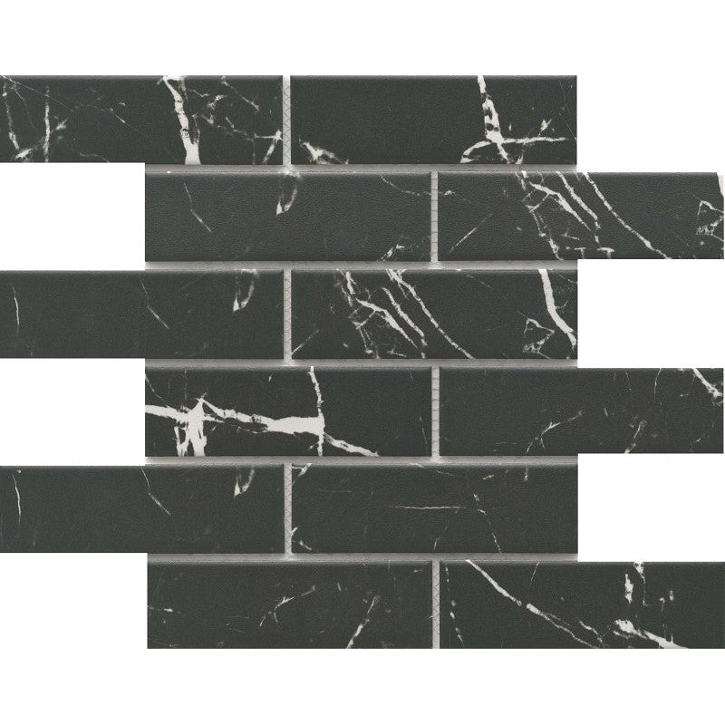 Emser Tile Elegan Series W95ELEGNE1112MOFM Porcelain Mosaic Tile, 12 in L Tile, 11 in W Tile, Pressed Edge, Nero