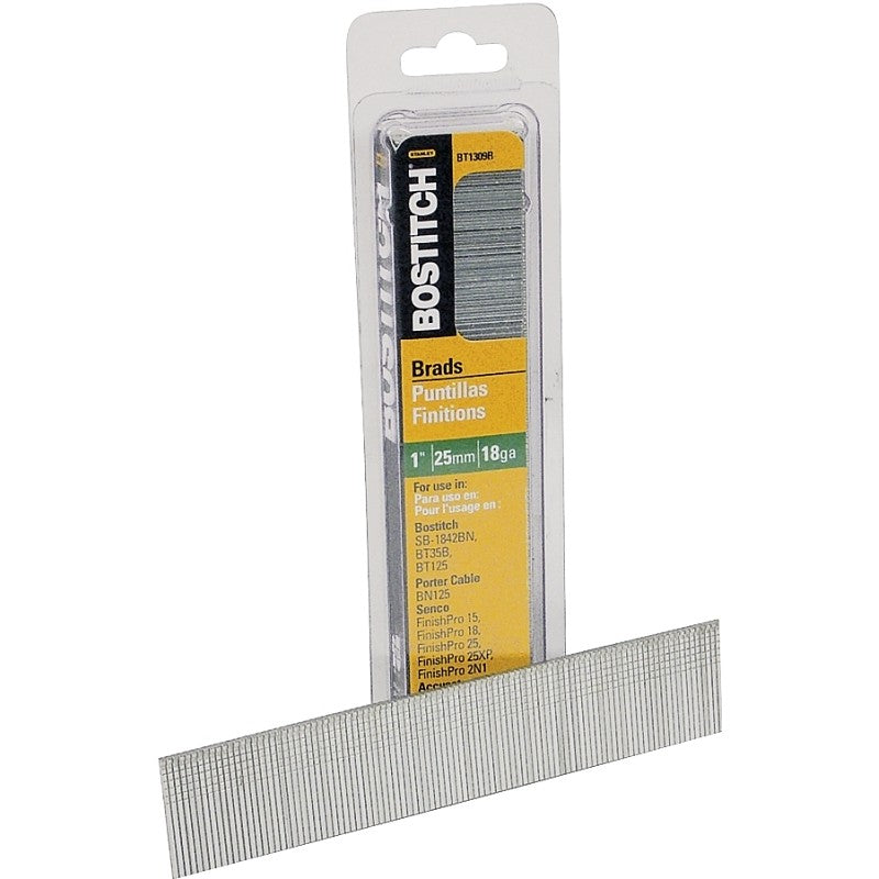 Bostitch BT1309B Series Nail, Glue Collation, 1 in L, 18 Gauge, Steel, Coated, Brad Head, Smooth Shank, 3000/PK