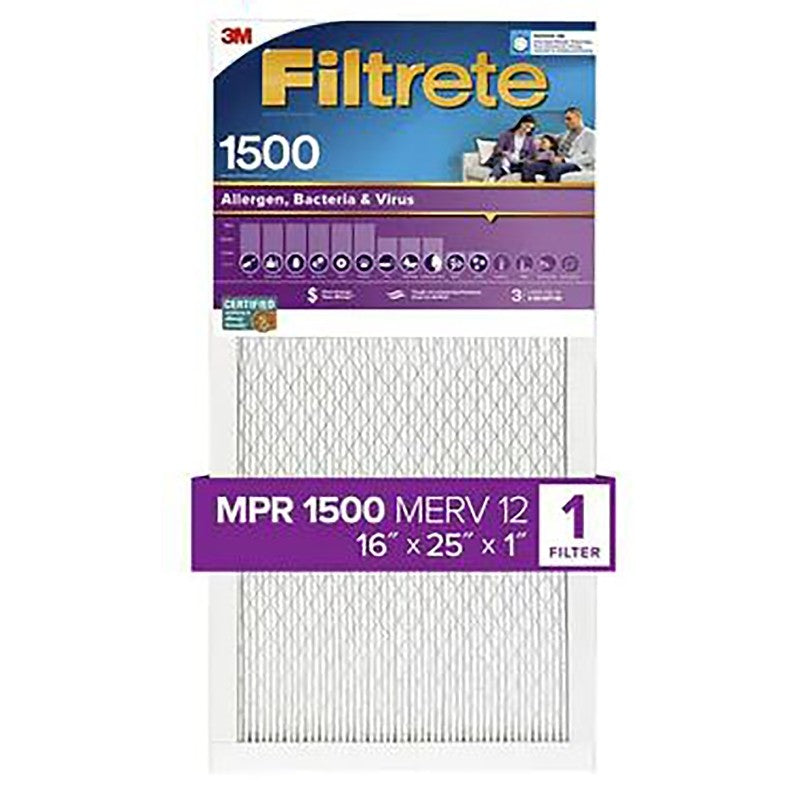 Filtrete 2001-4-HR Furnace Air Filter, 25 in L, 16 in W, 1-Pleat, 12 MERV, 12 MPR (Pack of 4)