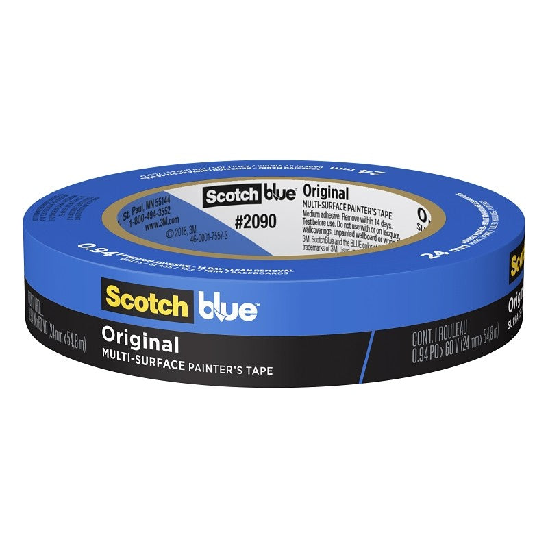 ScotchBlue 2090-24E Painter's Tape, Original Multi-Surface, 60 yd L, 0.94 in W, Crepe Paper Backing, Blue