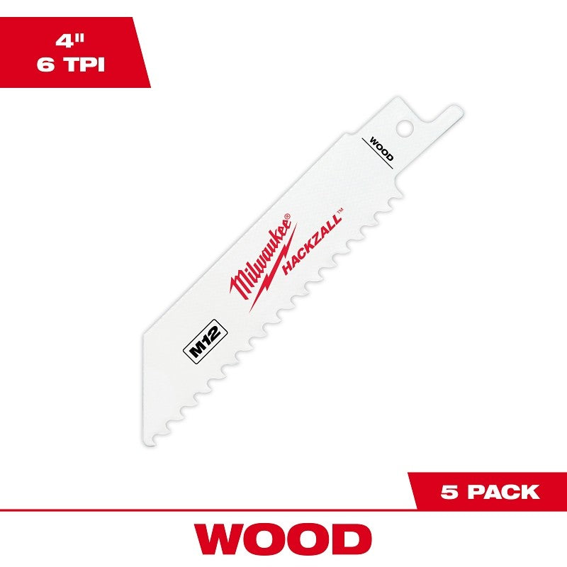 Milwaukee HACKZALL 49-00-5460 Series Blade, Applicable Materials: Wood, 3/4 in W, 4 in L, 6 TPI, HSS Cutting Edge, 5/PK