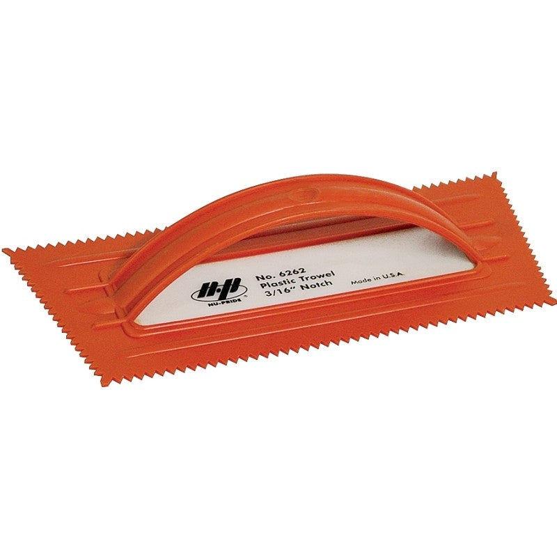 QLT 6262 Trowel, 3/16 in W x 5/32 in D Notch, 9-1/2 in L, 4-1/4 in W, V Notch, Comfort-Grip Handle