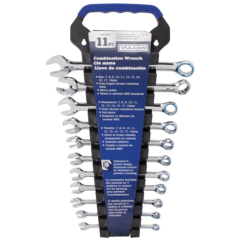 Vulcan TR-H1101 Wrench Set, 11-Piece, CRV, Chrome, Silver, Specifications: Drop Forged