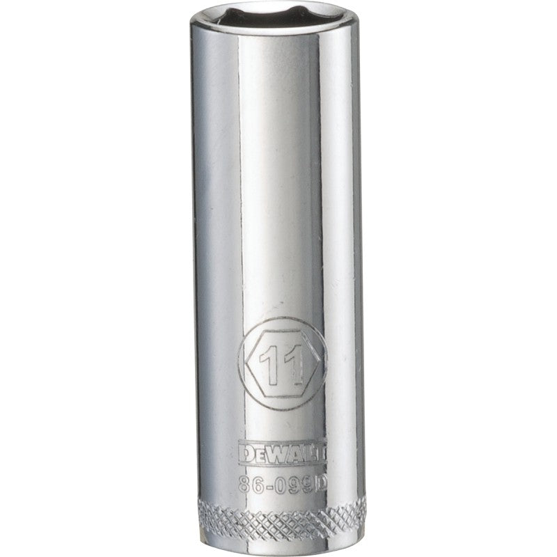 DEWALT DWMT86099OSP Drive Socket, 11 mm Socket, 1/4 in Drive, 6-Point, Steel, Polished Chrome Vanadium