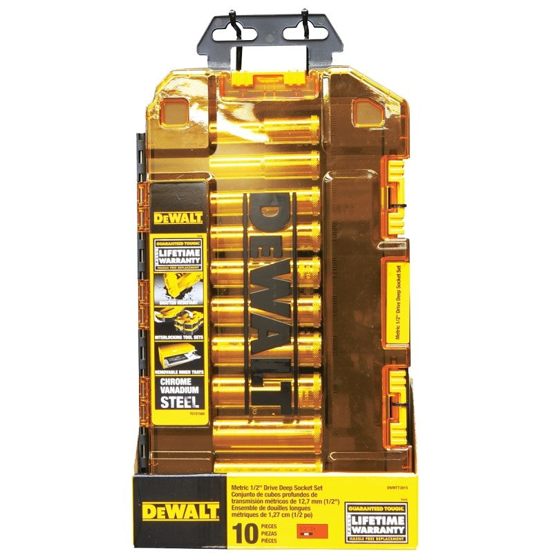 DEWALT DWMT73815 Series Socket Set, Chrome Vanadium Steel, Chrome, Includes: (10) 1/2 in Drive Deep Sockets