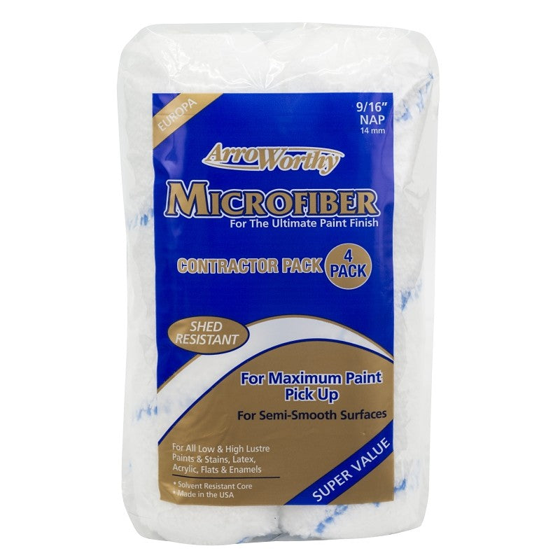 Arroworthy 9MFR4-4PK Paint Roller Cover, 9/16 in Thick Nap, 9 in L, Microfiber Cover, Blue/White