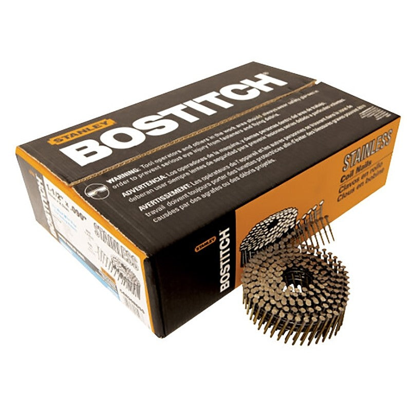 Bostitch C4R90BDSS-316 Series Siding Nail, Wire Coil Collation, 1-1/2 in L, Stainless Steel, Ring Shank