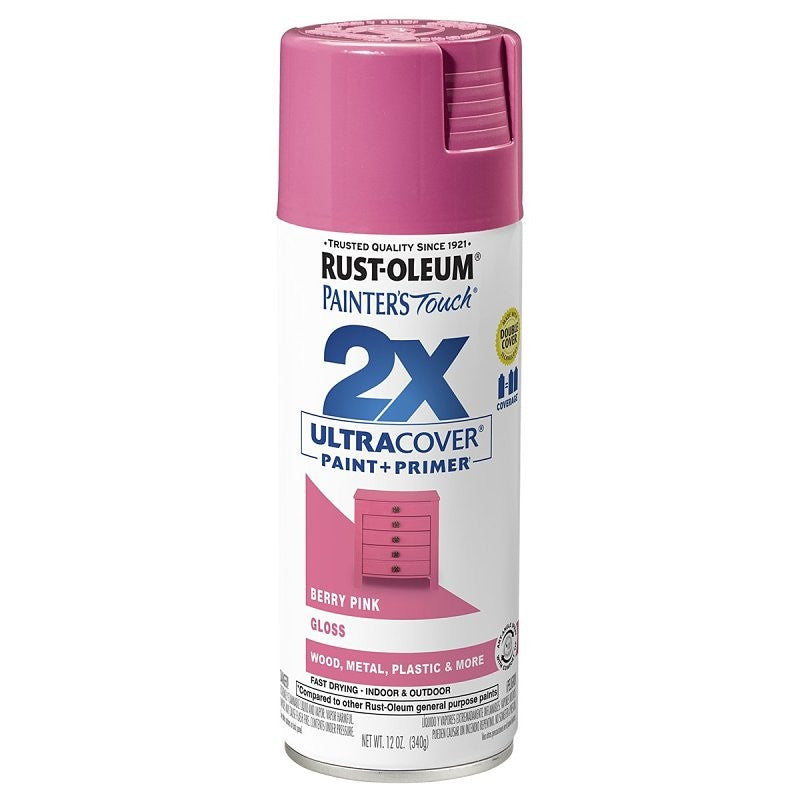 Rust-Oleum Painter's Touch 2X Ultra Cover 334025 Spray Paint, Gloss, Berry Pink, 12 oz, Aerosol Can