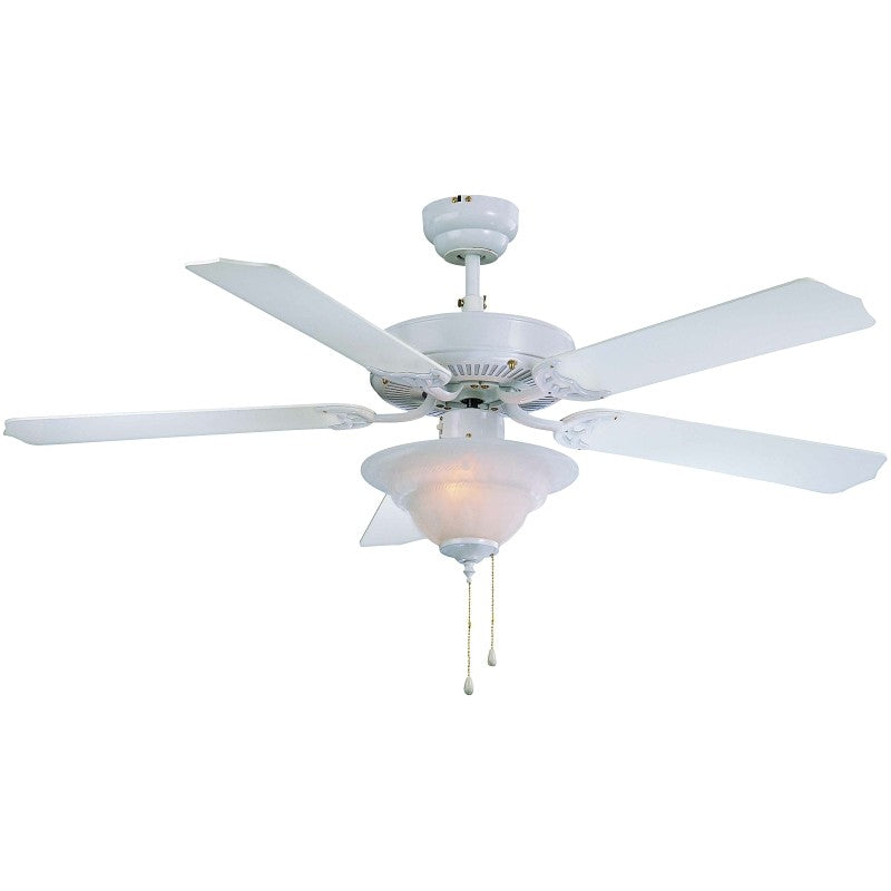 Boston Harbor CF-B552+1F242WH Ceiling Fan, 5-Blade, Bleached Oak/White Blade, 52 in Sweep, MDF Blade, 3-Speed
