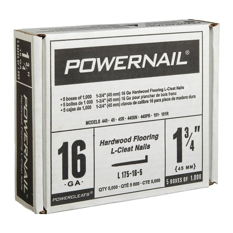 Powernail PowerCleats L175165 Floor Cleat, 1-3/4 in L, 16 ga, Carbon Steel, L-Shaped Head (Pack of 5)
