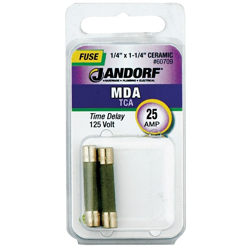Jandorf 60709 Time Delay Fuse, 25 A, 125 VDC, 1500 A, 10 kA Interrupt, Ceramic Body