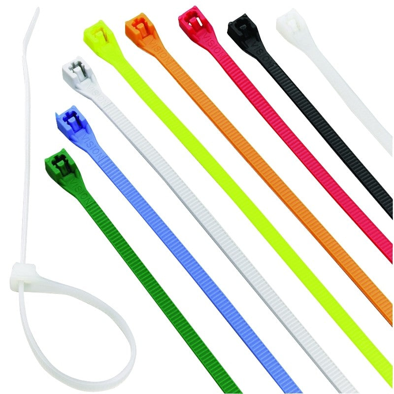 Calterm 73240 Cable Tie, 13/16 in Max Bundle Dia, 6/6 Nylon, Assorted, 4 in L, 100/PK