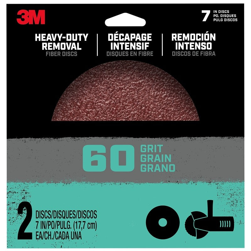 3M Hookit FBRDISC7IN60 Grinding Disc, 7 in Dia, 60 Grit, Coarse, Fiber Backing, 8-Hole