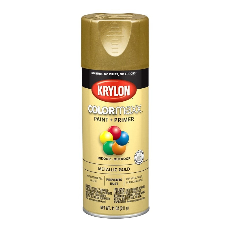 Krylon K05588007 Enamel Spray Paint, 12 oz Can, 25 sq-ft Coverage Area, Solvent Base, Metallic, Gold