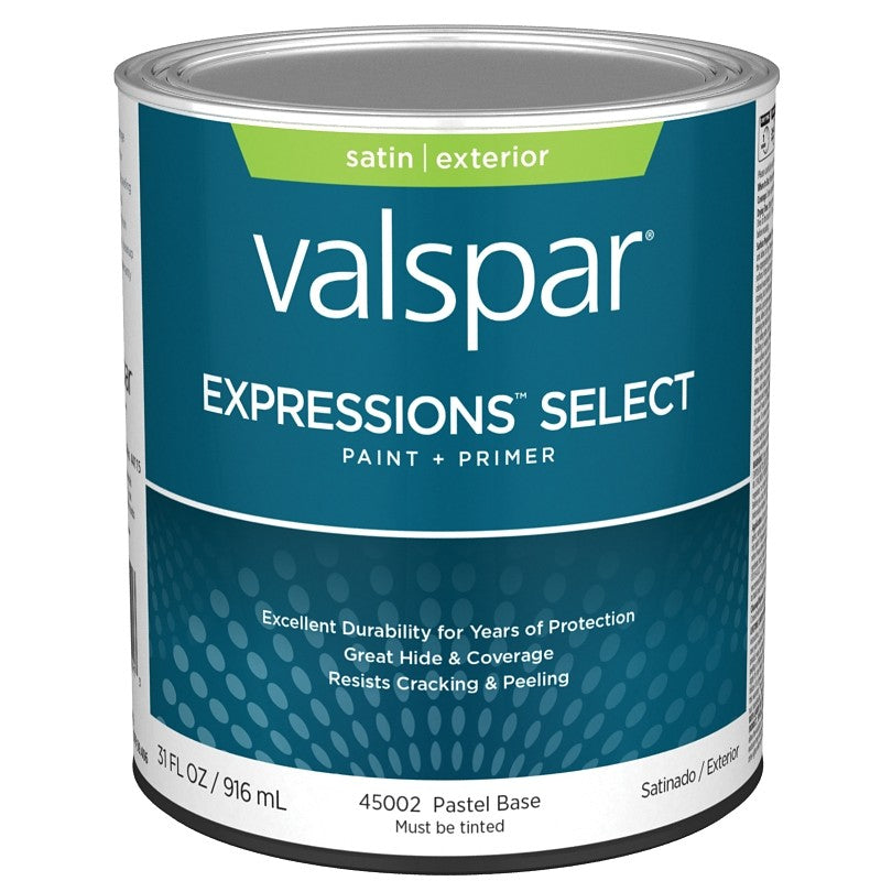Valspar Expressions Select 4500 028.0045002.005 Latex Paint, Acrylic Base, Satin Sheen, Pastel Base, 1 qt