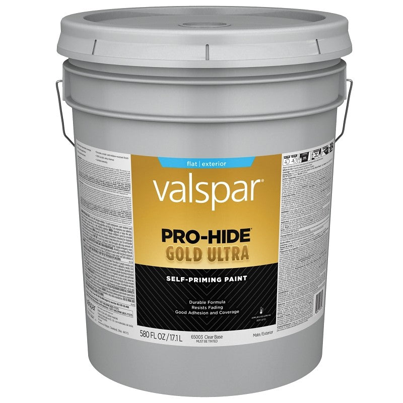 Valspar Pro-Hide Gold Ultra 6500 028.0065003.008 Latex Paint, Acrylic Base, Flat Sheen, Clear Base, 5 gal