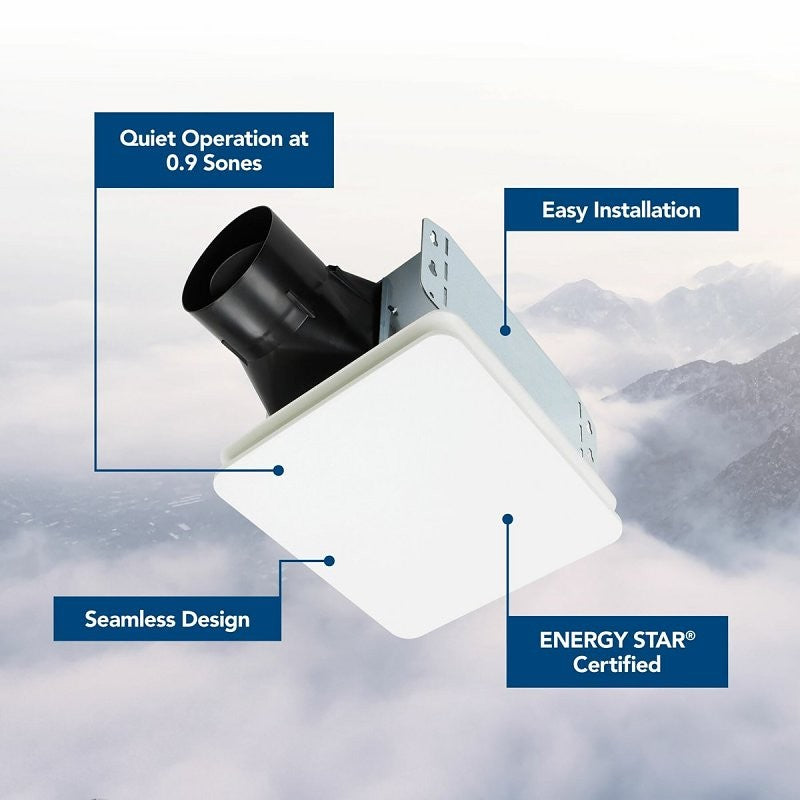 Broan Roomside Series BE8 Bathroom Exhaust Fan, 7-1/2 in L, 7-1/4 in W, 0.2 A, 120 V, 1-Speed, 80 cfm Air, Metal, White