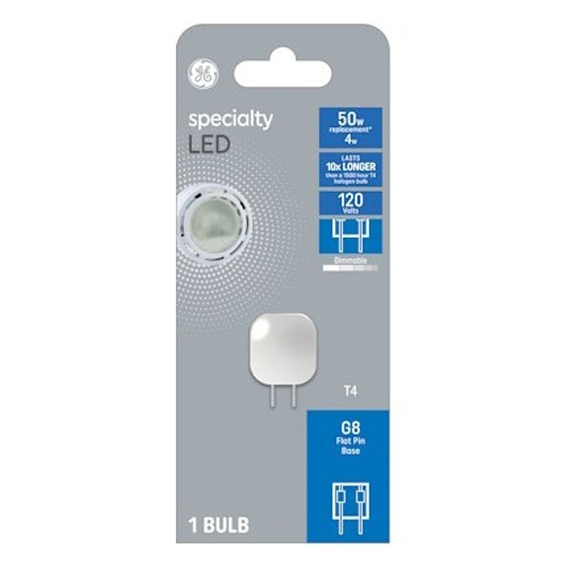 GE 93129011 LED Bulb, Specialty, T4 Lamp, G8 Lamp Base, Dimmable, Clear, Soft White Light, 3000 K Color Temp (Pack of 4)
