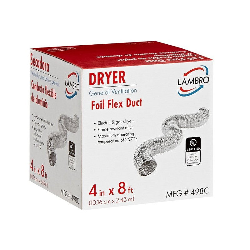 Lambro 412 Flexible Air Connector, 4 in, 8 ft L, Aluminum