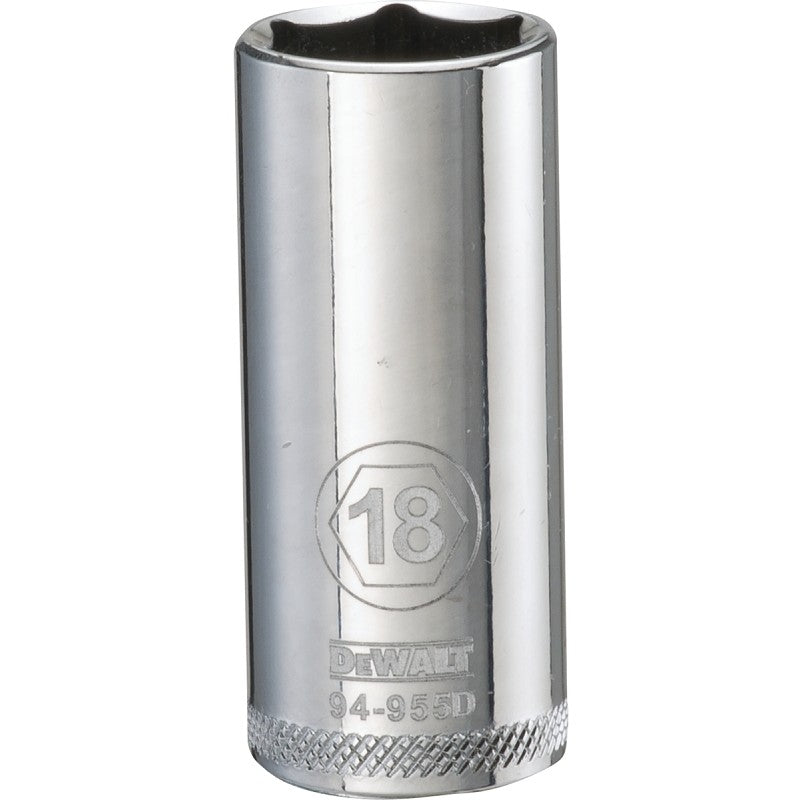 DEWALT DWMT94955OSP Drive Socket, 18 mm Socket, 3/8 in Drive, 6-Point, Vanadium Steel, Polished Chrome