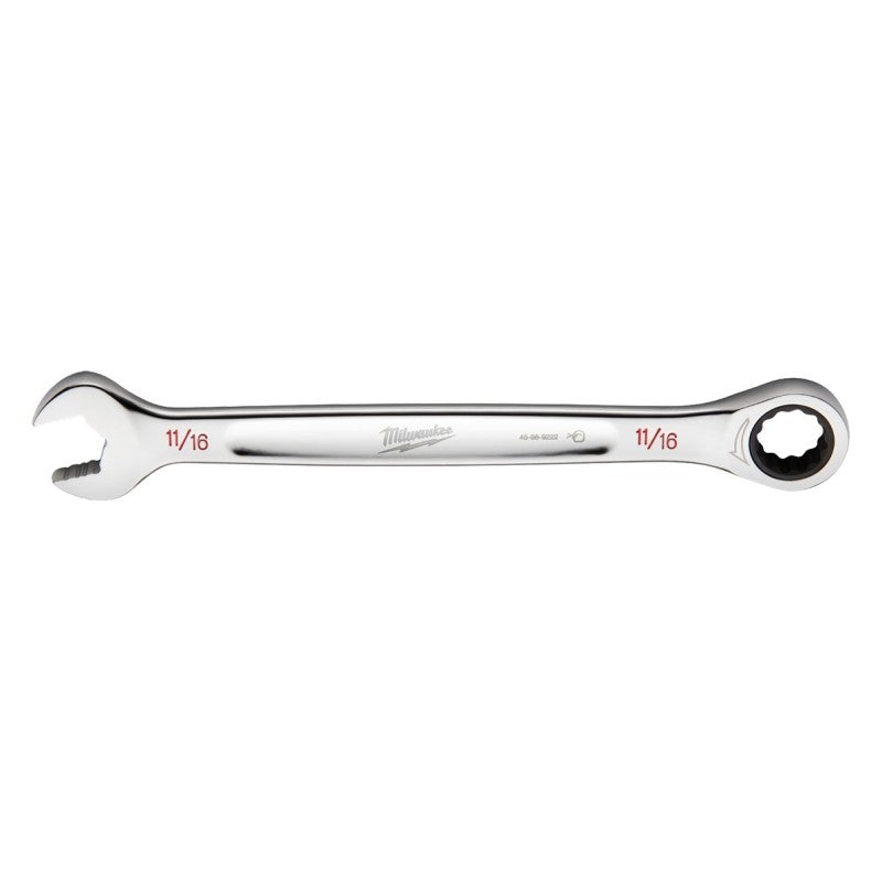 Milwaukee 45-96-9222 Ratcheting Combination Wrench, SAE, 11/16 in Head, 9.19 in L, 12-Point, Steel, Chrome