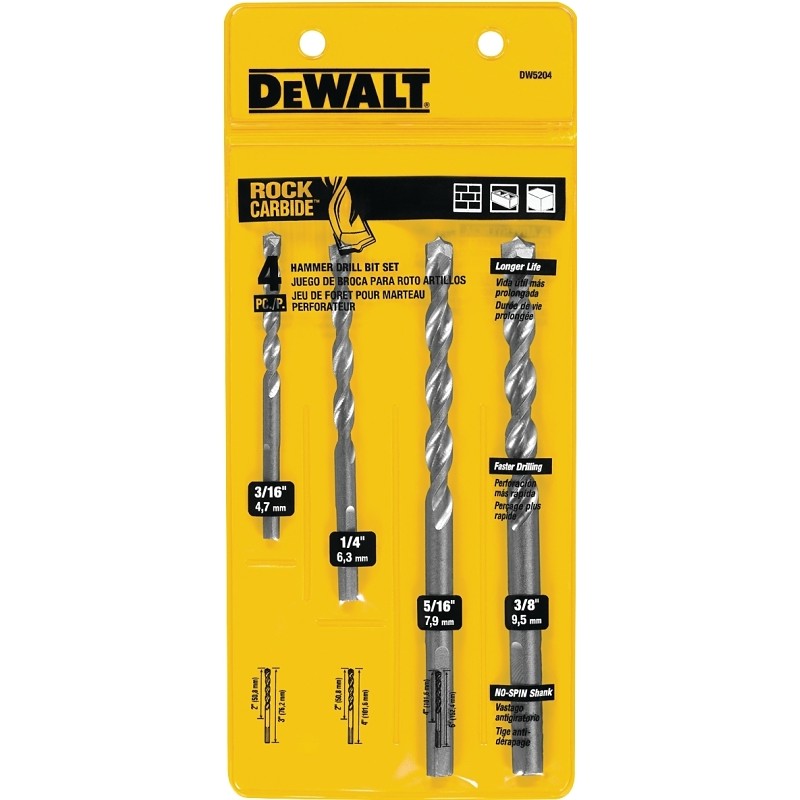DEWALT DW5204 Hammer Drill Bit Set, Premium, 4-Piece, Carbide, Silver
