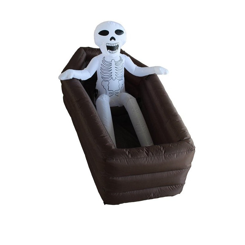 Santas Forest 93023 Inflatable Skeleton In Coffin Decor, 2.3 ft H, Polyester, White, Internal Light, Indoor, Outdoor