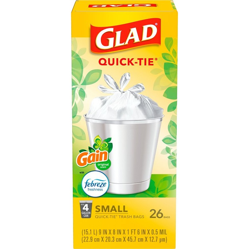 Glad OdorShield 78814 Gain Original Trash Bag, S, 4 gal