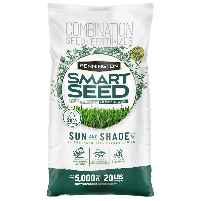 Pennington SMART SEED Sun & Shade Series 100543724 Grass Seed and Fertilizer Mix, 20 lb Bag
