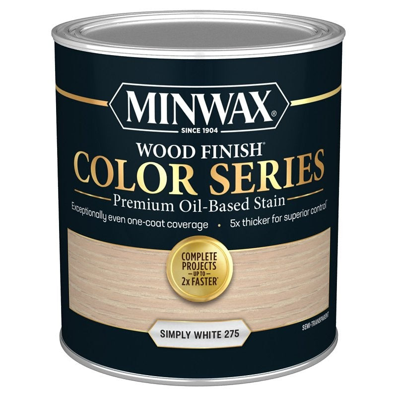Minwax Wood Finish Color Series 800520000 Interior Wood Stain, Semi-Transparent, Simply White, Liquid, 1 qt