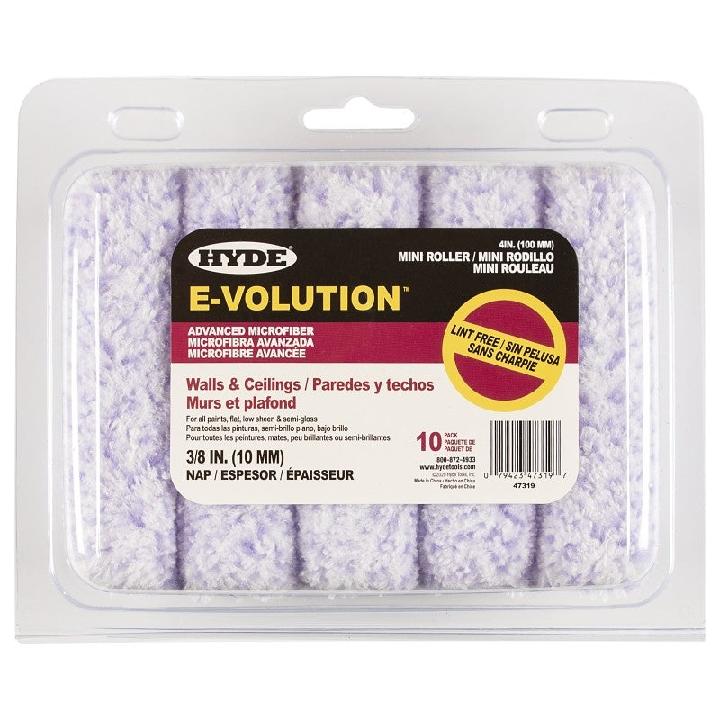 Hyde 47319 Mini Roller Cover, 3/8 in Thick Nap, 4 in L, 10/PK