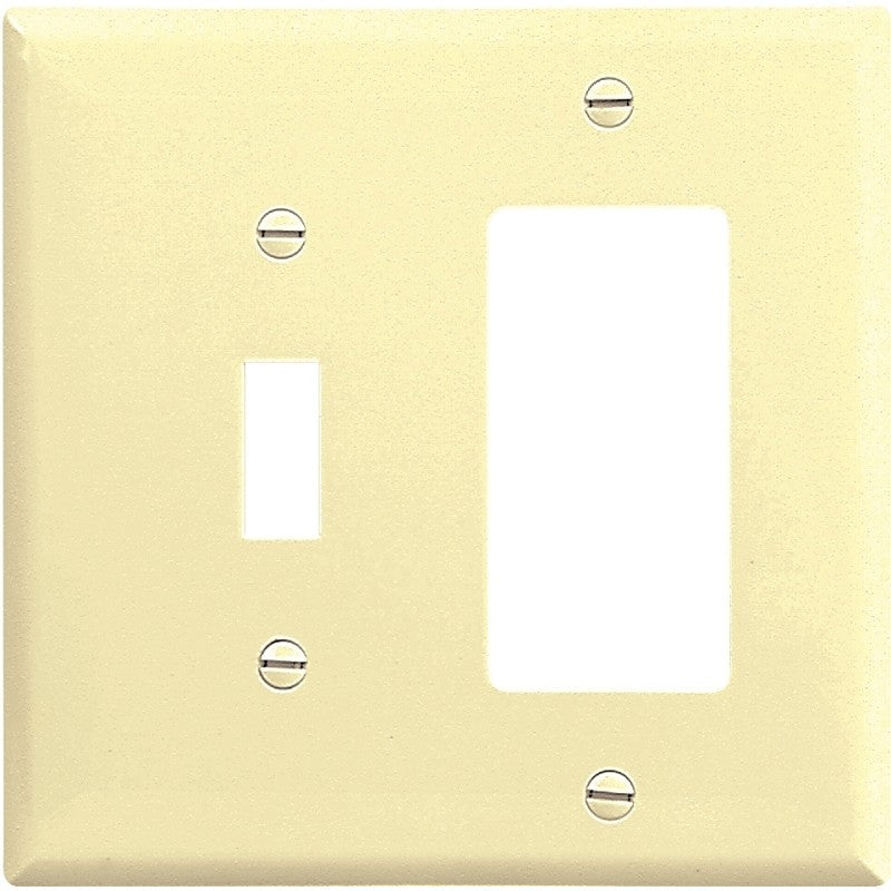 Eaton Wiring Devices 2153V-BOX Combination Wallplate, 4-1/2 in L, 4-9/16 in W, Standard, Thermoset, Ivory