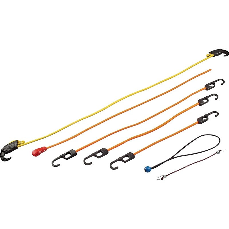 ProSource FH64076 Stretch Cord Set, Polypropylene, Black/Orange, Hook End