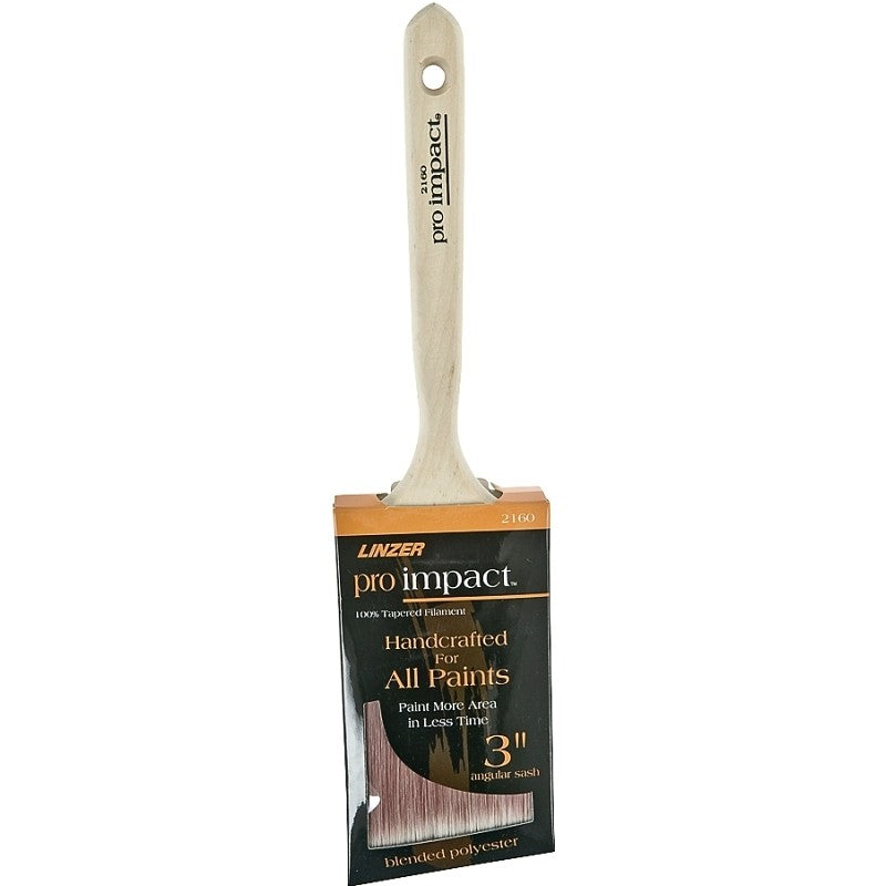 Linzer WC 2160-3 Paint Brush, Natural, Wood Handle, 3 in W, 3-1/4 in L Bristle, Polyester Bristle, Sash Handle