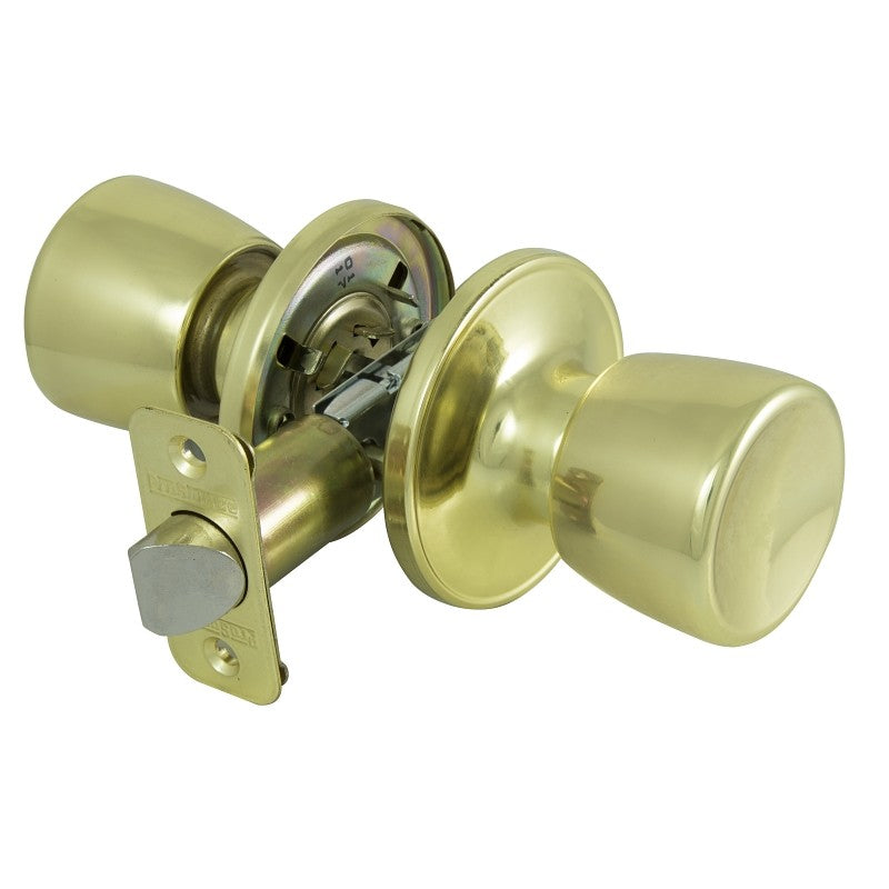 ProSource TS730BRA4V Passage Knob, Metal, Polished Brass, 2-3/8 to 2-3/4 in Backset, 1-3/8 to 1-3/4 in Thick Door
