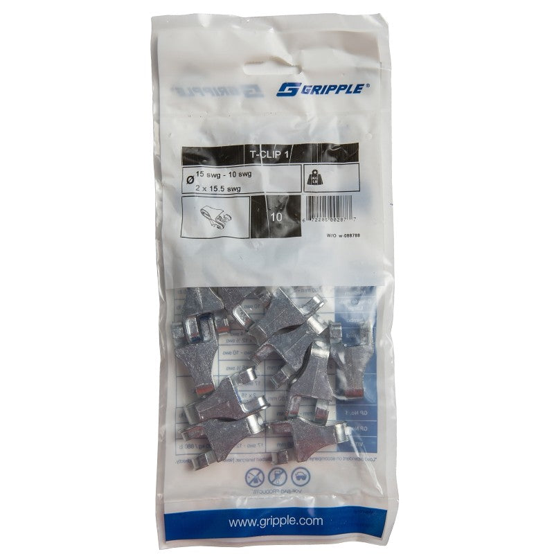 Gripple T-CLIP, For: 2 to 3 mm Plain Wire, 1.6 or 1.7 mm High Tensile Light Barbed Wire (Pack of 10)