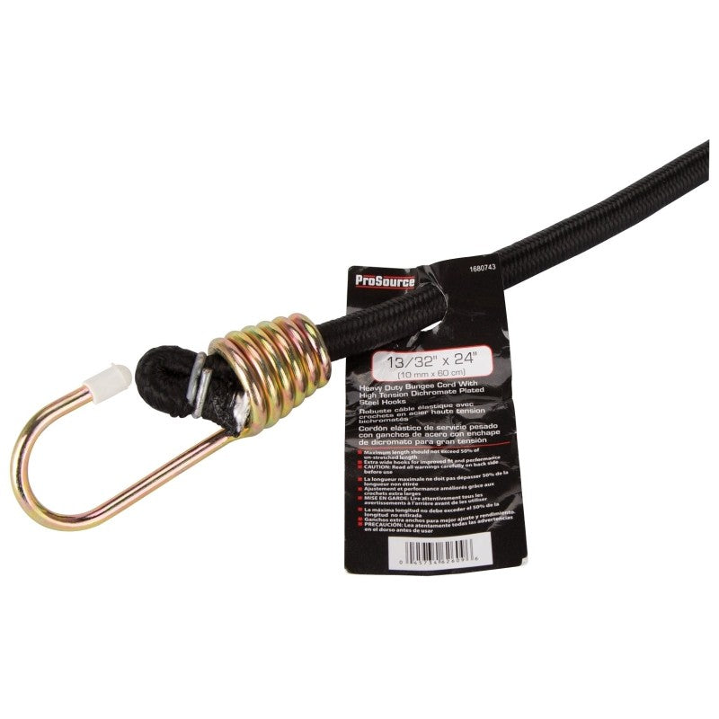 ProSource FH64082-1 Stretch Cord, 10 mm Dia, 24 in L, Polypropylene, Black, Hook End (Pack of 6)