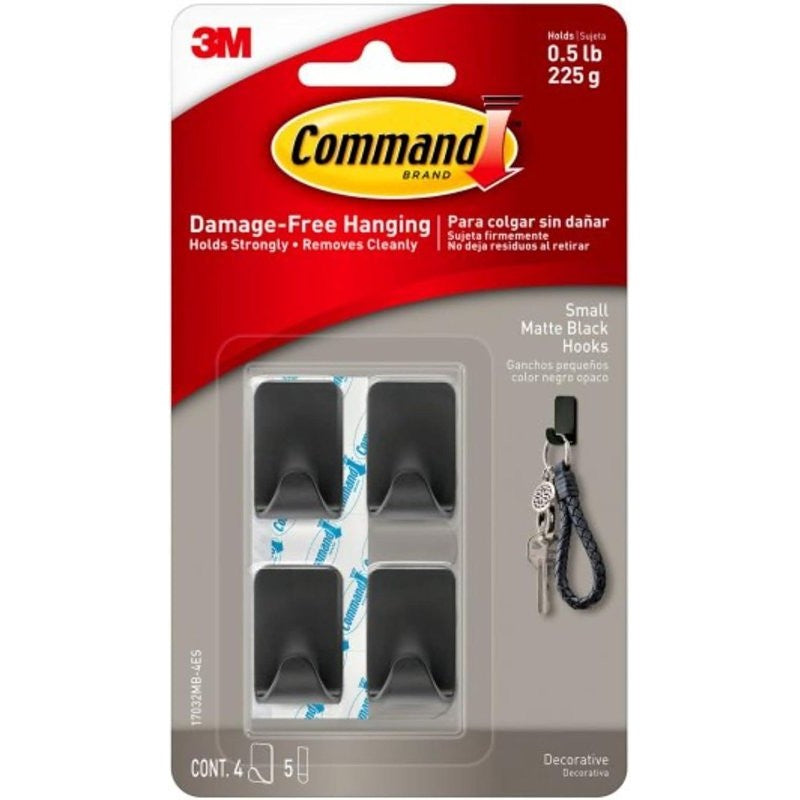 Command 17032MB-4ES Hook, 0.5 lb, 4-Hook, Black, Matte