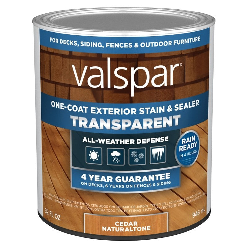 Valspar VL1028074-14 Stain and Sealer, Transparent, Cedar Natural, Liquid, 1 qt