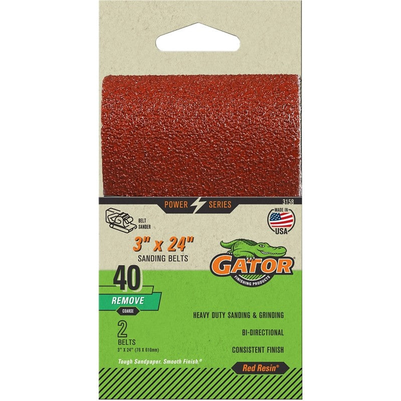Gator 3158 Sanding Belt, 3 in W, 24 in L, Aluminum Oxide Abrasive, 40 Grit, Extra Coarse