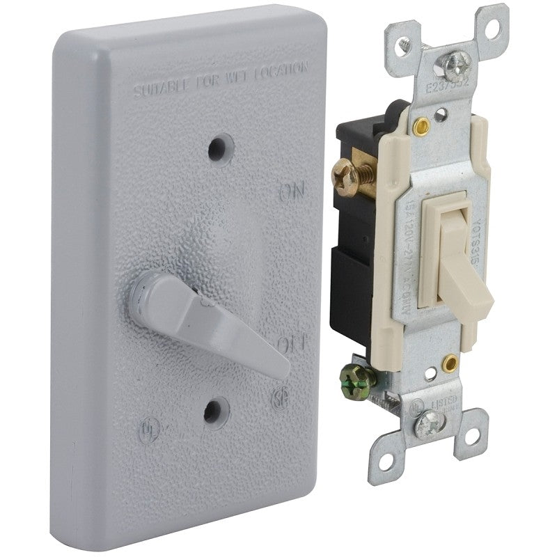 Hubbell 5141-5 Cover, Toggle, 4-39/64 in L, 2-53/64 in W, 1-Gang, Metal, Gray, 6/CD, Powder-Coated