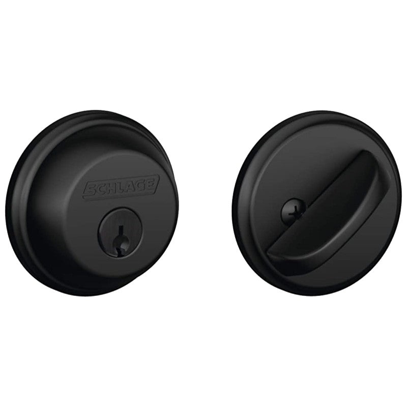 Schlage B Series B60NV622 Deadbolt, 1 Grade, SC1 Key, Metal, Matte Black, 2-3/8, 2-3/4 in Backset, C Keyway